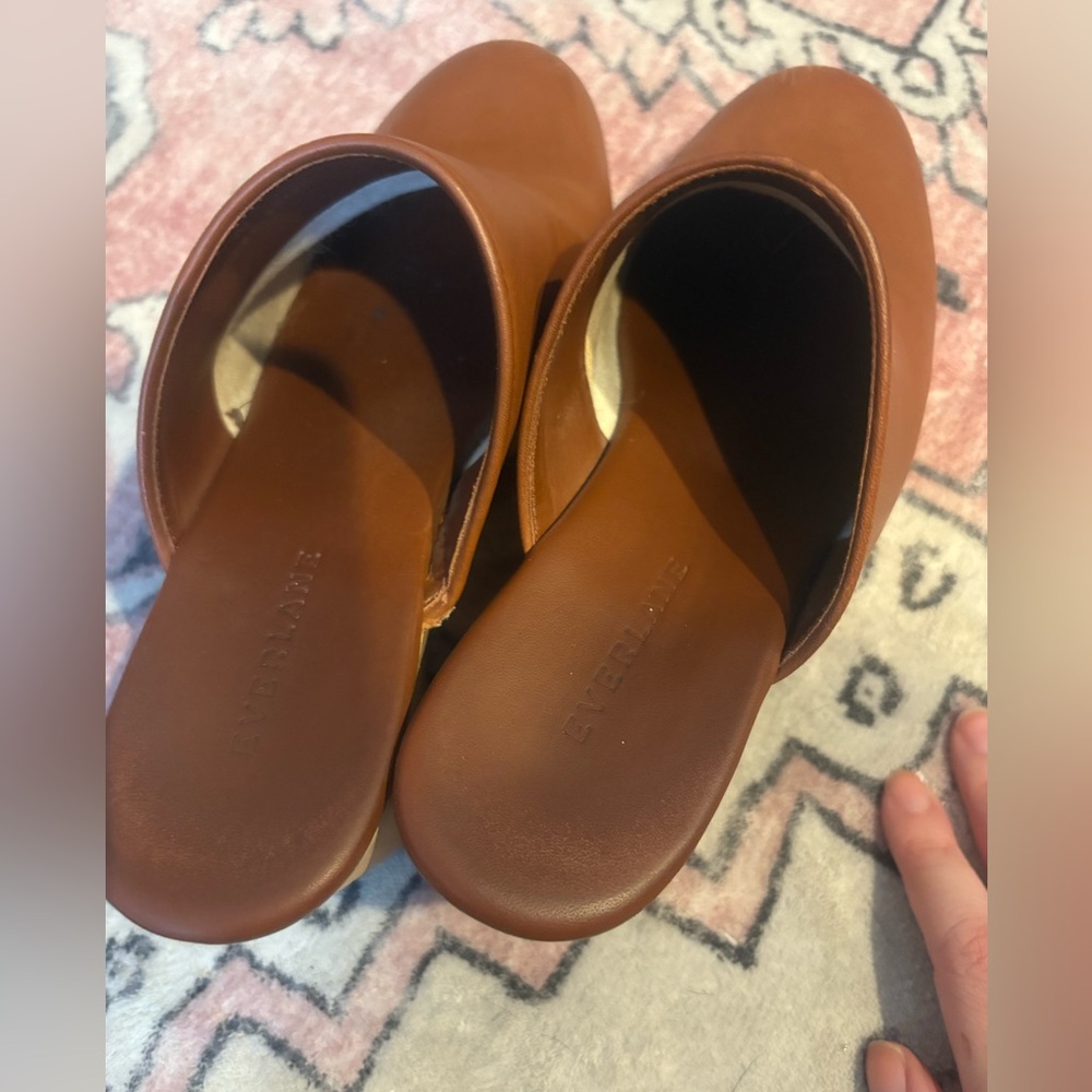 Everlane Brown Leather and Wood Wedge Mules, size 7 - Picture 10 of 12